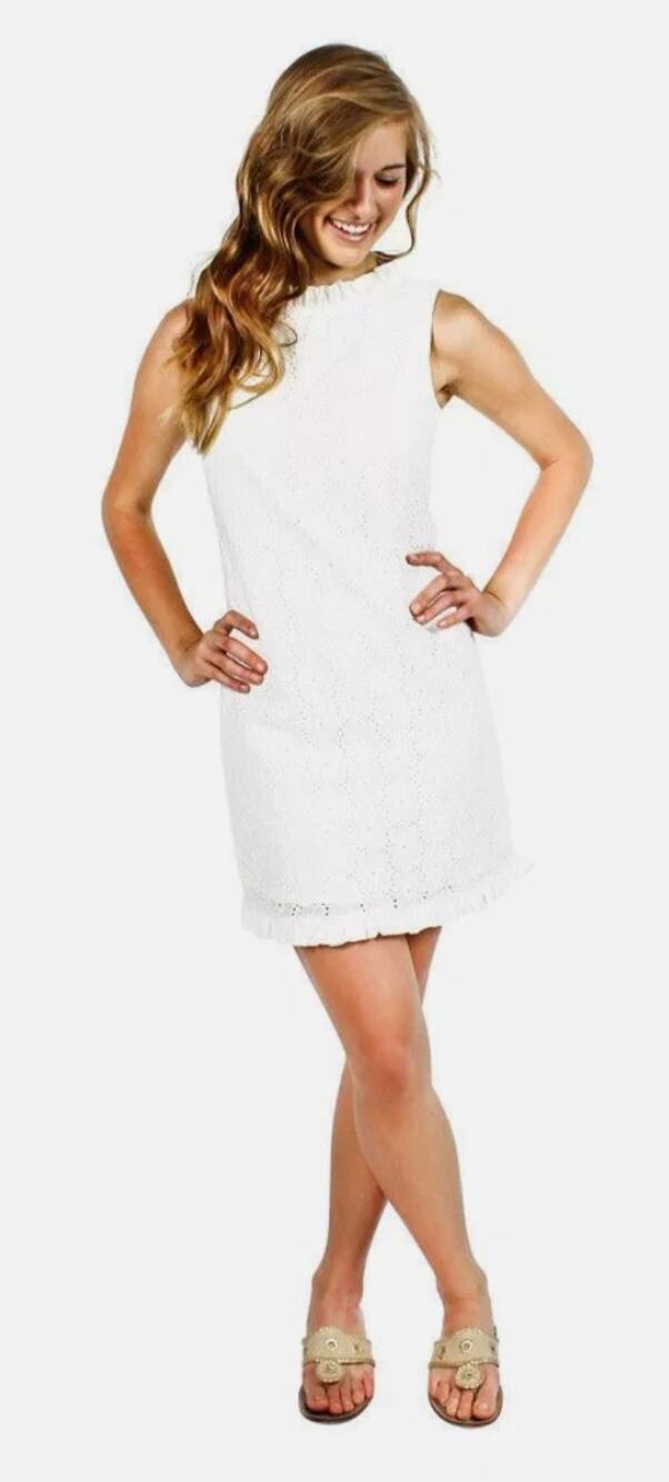 Sail to Sable STS White Eyelet Ruffle Sleeveless Shift Dress Size Medium